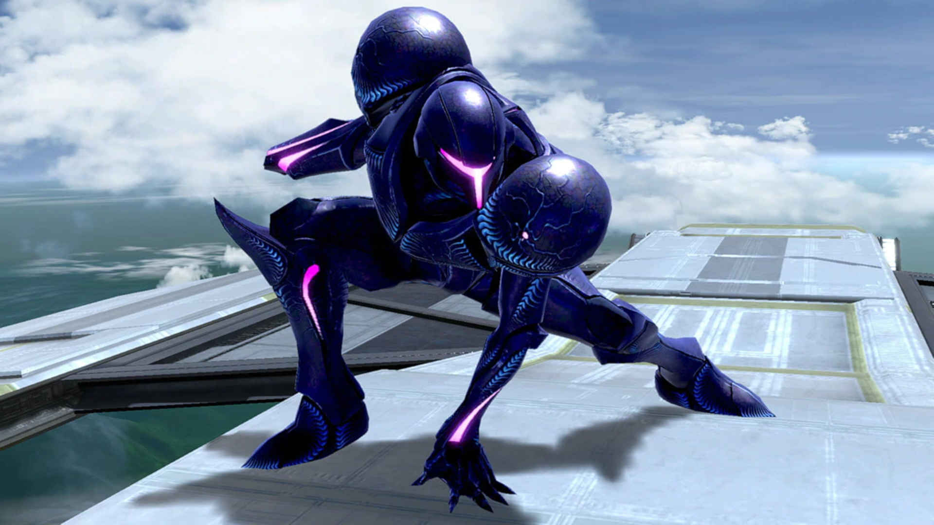 Smash Bros tier list - Dark Samus kneeling on the wing of a plane