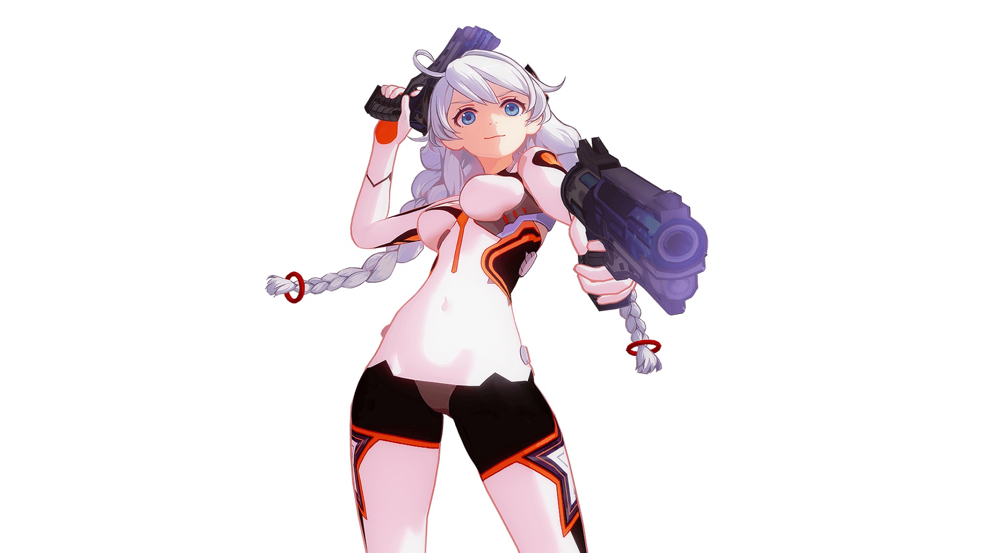 Kiana holding two guns