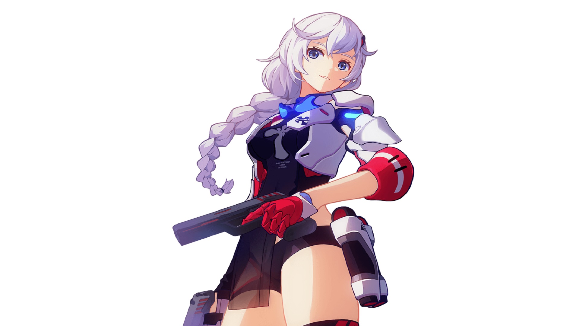 Kallen holding a gun to her waist