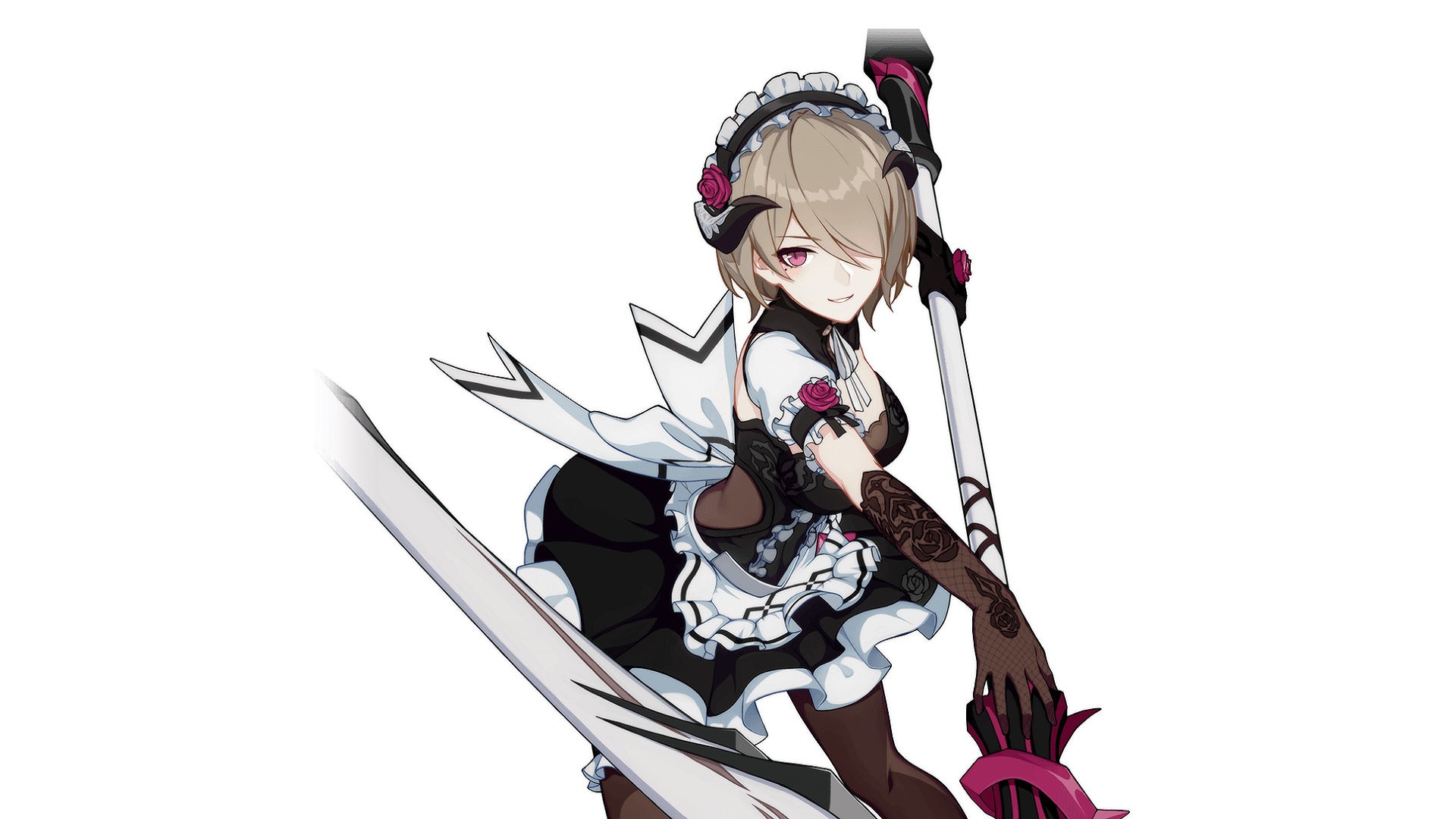 Rita dressed as a nun wielding a scythe