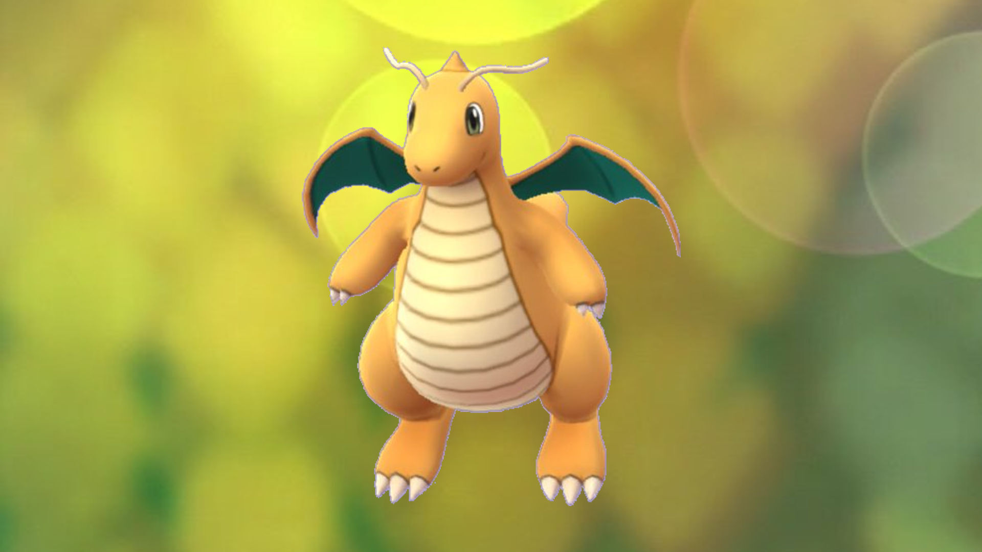 Pokémon Go's Dragonite against a bright yellow background