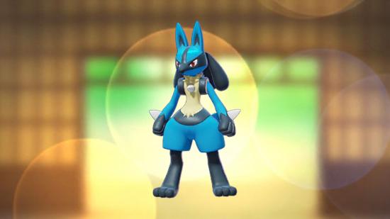 Pokémon Go's Lucario against a brown background