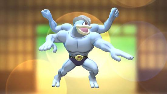 Pokémon Go's Machamp against a brown background