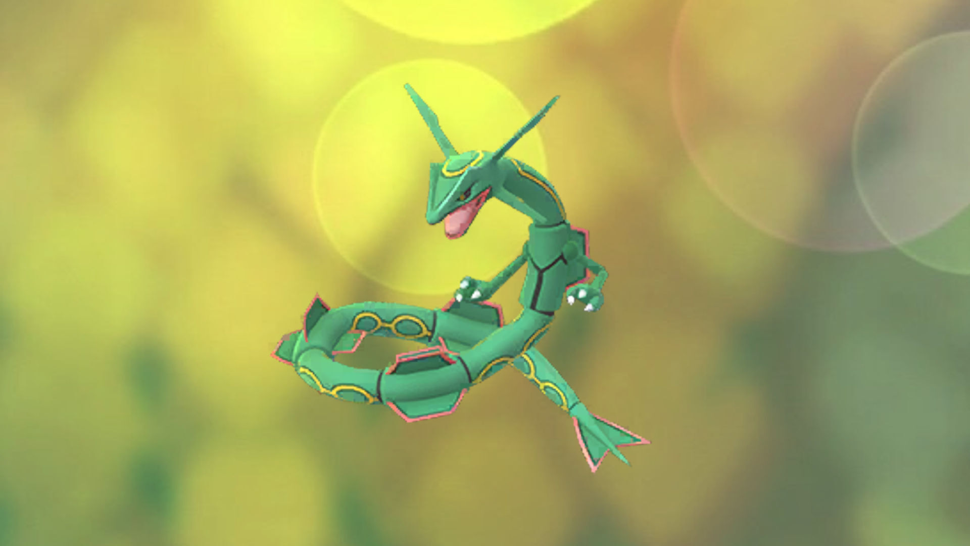 Pokémon Go's Rayquaza against a bright yellow background