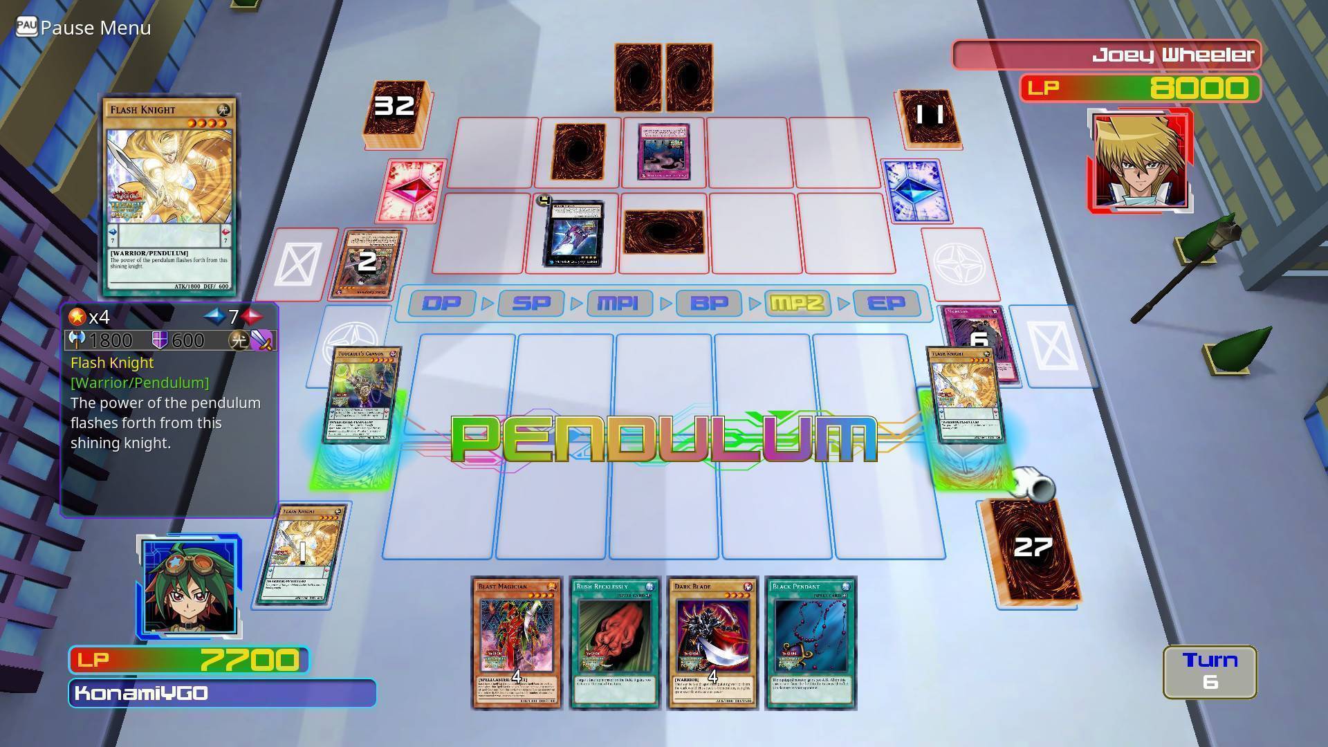 A game of Yu-Gi-Oh is being played on a digital board 