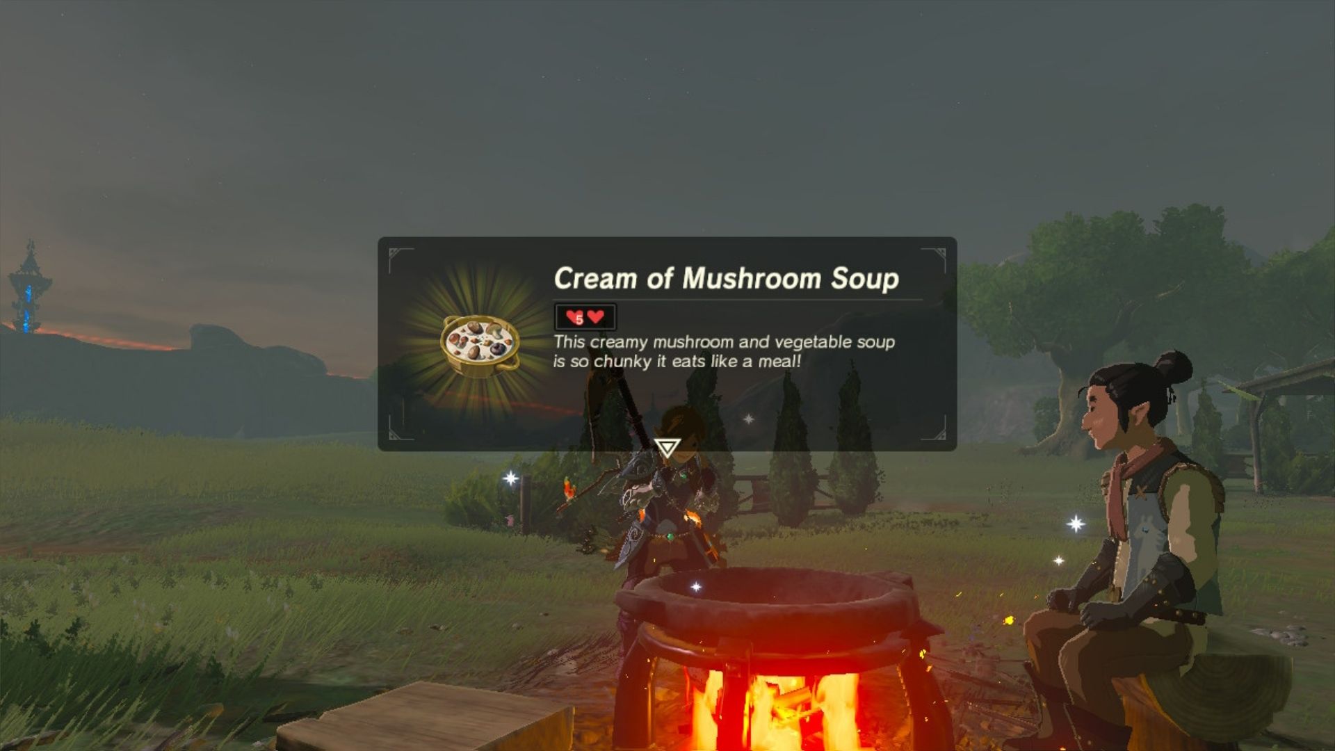 A picture of the BotW recipe for cream of mushroom soup.