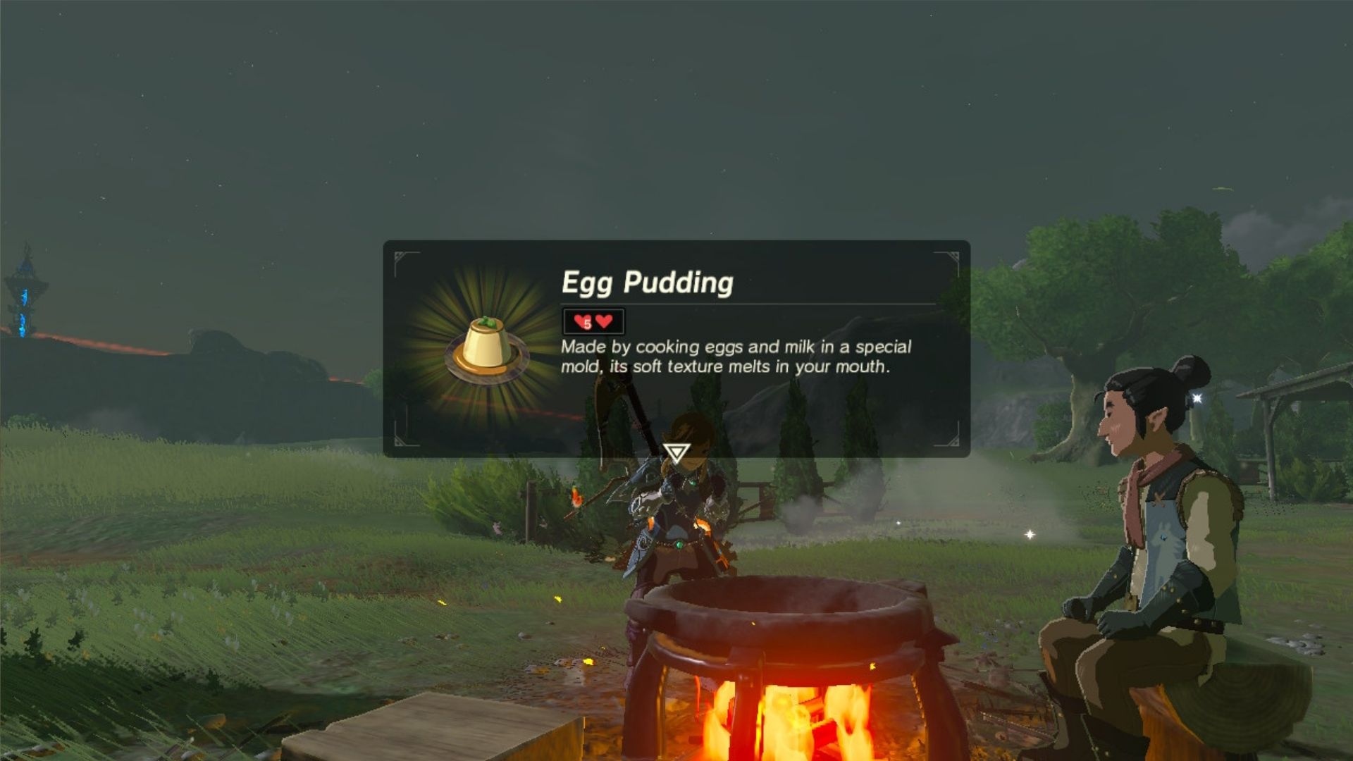 A picture of the BotW recipe for egg pudding.