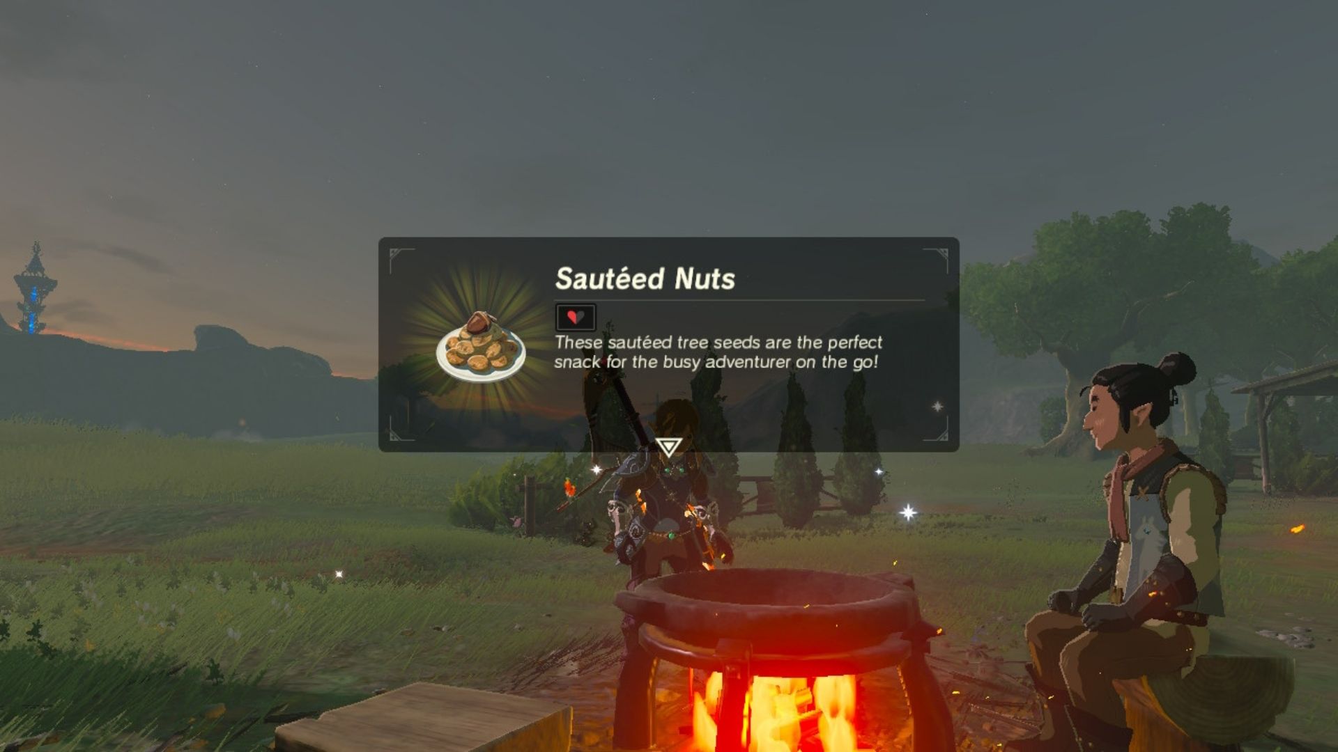 A picture of the BotW recipe for sauteed nuts.