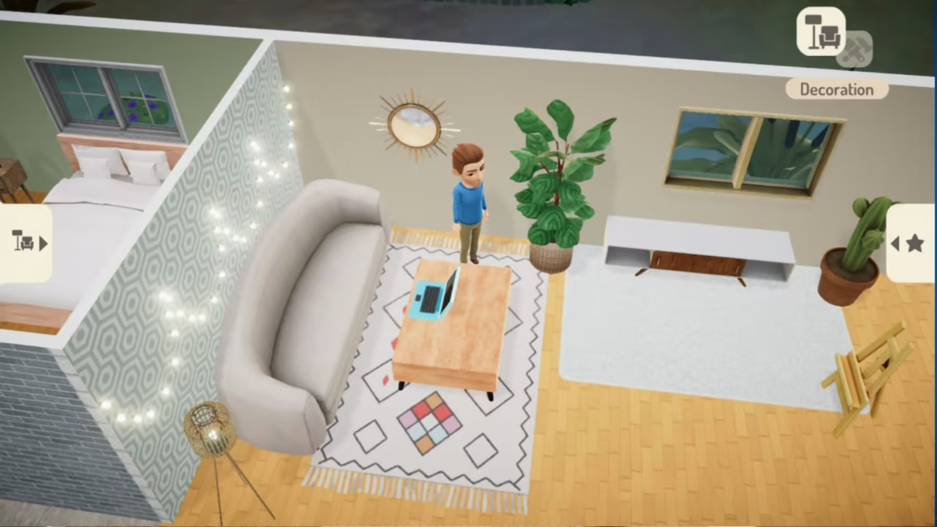 Screenshot of My Universe Interior Designer gameplay, showing a character in a fancy room