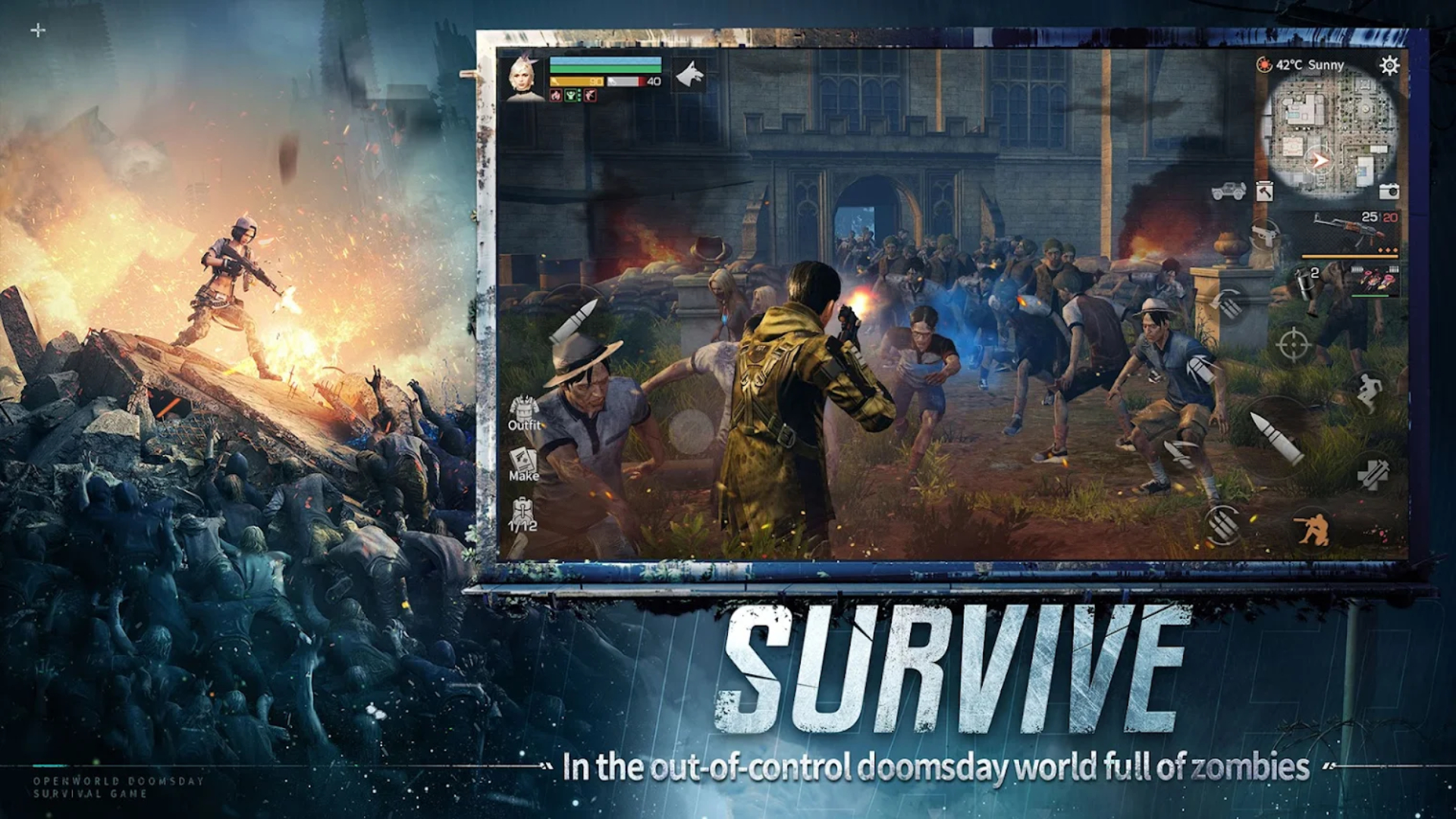 Best survival games on mobile: LifeAfter. Text reads "Survive in the out of control doomsday world full of zombies" and an image shows someone shooting at zombies.