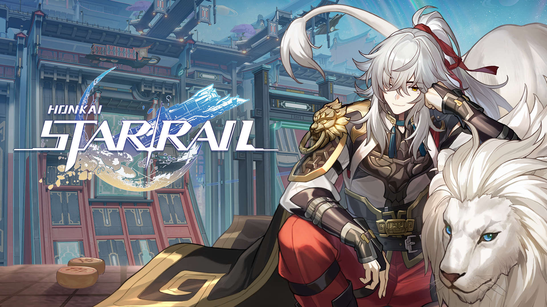 Best mobile RPGs: Honkai Star Rail. Image shows a character next to a white lion and the game's logo.