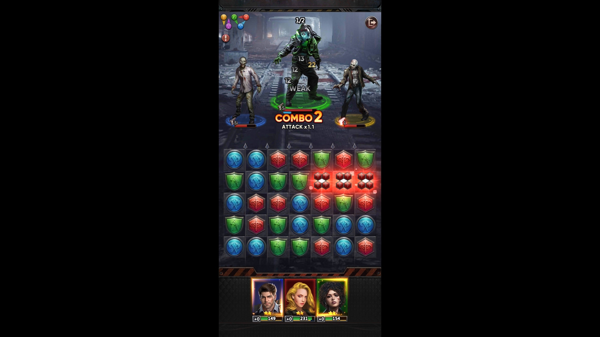 Best mobile puzzle games - Puzzles & Survival. A screenshot shows zombies being attack by sliding tiles at the lower portion of the screen.