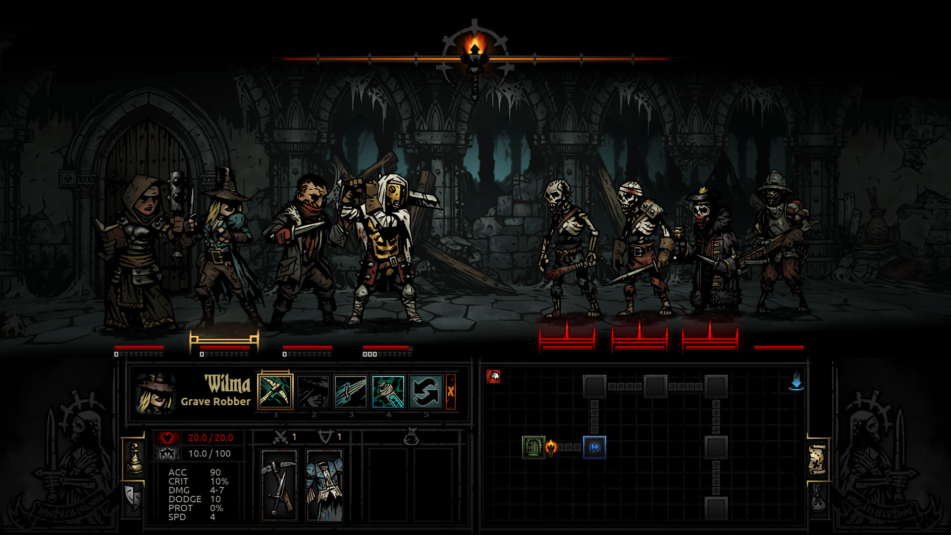 Best mobile strategy games: Darkest Dungeon. Image shows a dark cave filled with undead beasts.