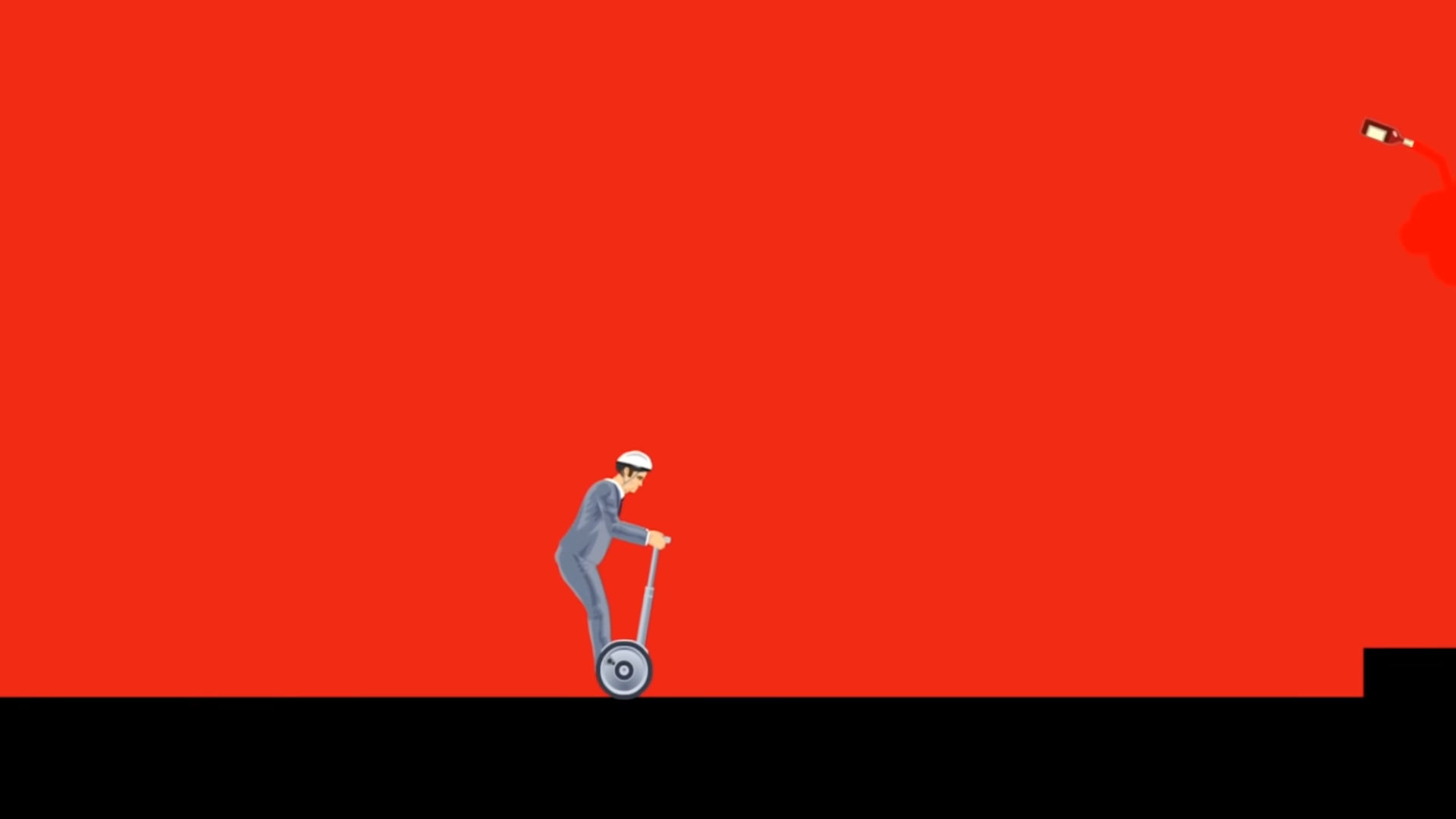 The Happy Wheels businessman riding his segway through a red screen before a drop