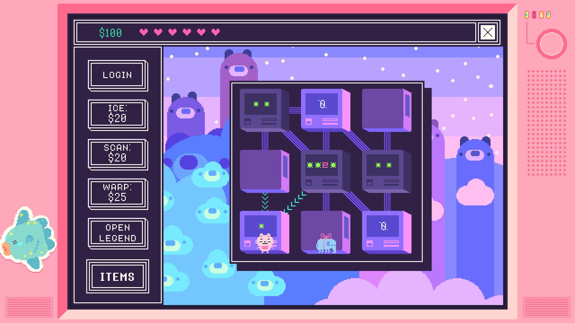 Best mobile puzzle games: Beglitched. Image shows a three by three square of squares with pixelated characters within, including an elephant and a cat.