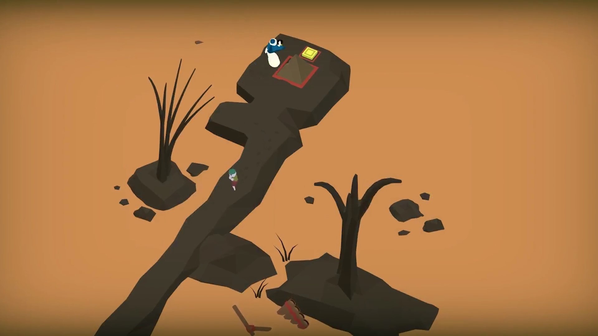 Best mobile puzzle games: Where Shadows Slumber. Image shows a player on a stretch of land in a swamp.