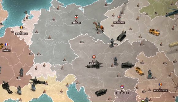 Best Android games: Supremacy 1914. Image shows a map of Europe with various military vehicles on it.