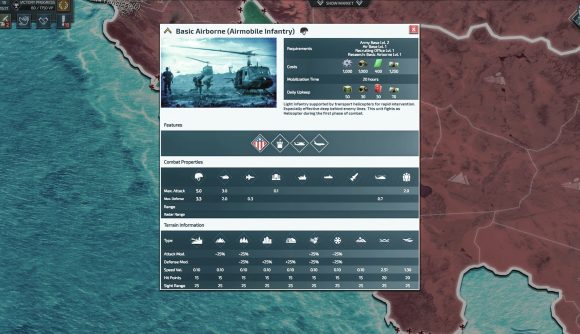 Best iPhone games: Conflict of Nations. Image shows the stats of Basic Airborne units.