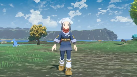 Best Pokémon games - Pokémon Legend Arceus screenshot showing the female protagonist walking through a field