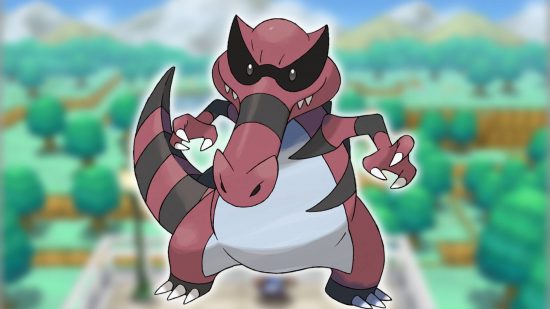 Gen 5 Pokemon, key art for the game Pokemon Black and White shows the Pokemon Krookodile 