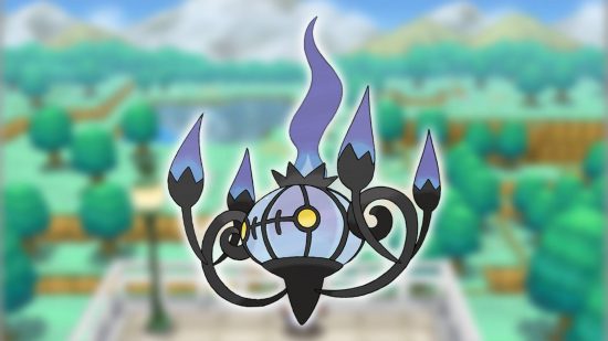 Gen 5 Pokemon, key art for the game Pokemon Black and White shows the Pokemon Chandelure