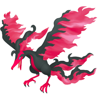 Pokédex - a Galarian Moltres against a white background