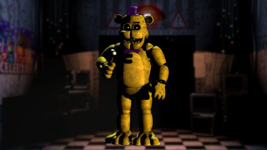 Custom image of Fredbear in a Five Nights location for FNAF Freddy guide