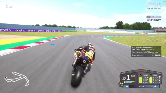 Motorbike games: a motorbike veers around a sharp corner