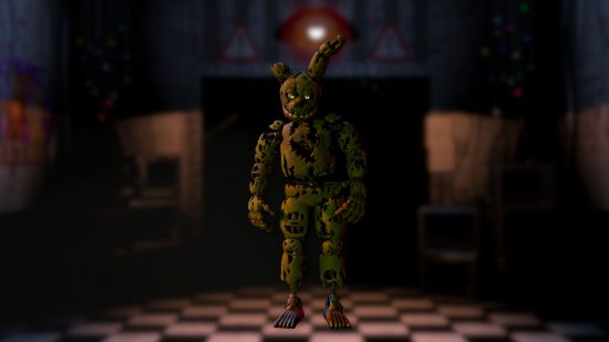 Custom image of FNAF's Springtrap on a FNAF background for FNAF William Afton guide