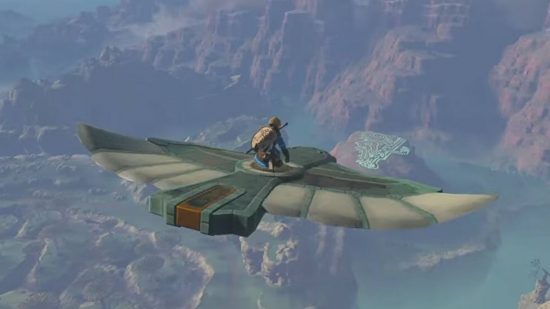 Screenshot of using a glider like a plane in Zelda: TotK for plane games guide