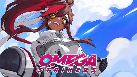 Football games: Key art from Omega Strikers featuring Juliette, a dark-skinned character with brown hair in a ponytail with a red streak, amber eyes, and a plaster on her face. The game's logo is in pink below.