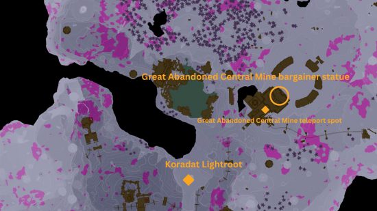 A map showing the tears of the kingdom Great Abandoned Central Mine bargainer statue location