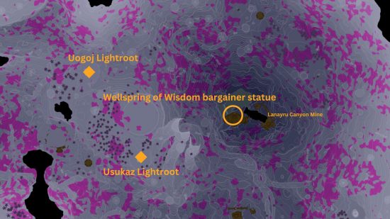 A map showing the tears of the kingdom Wellspring of Wisdom bargainer statue location