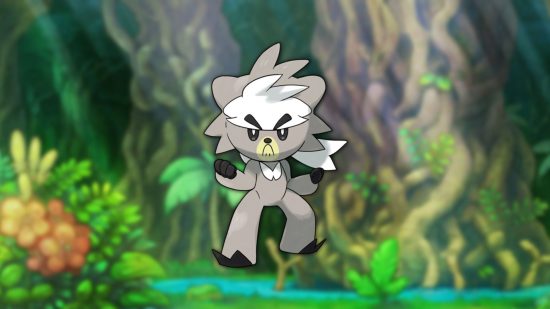 Kubfu, one of the best bear pokémon on a jungle background.