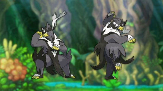 Urshifu, one of the best bear pokémon on a jungle background.