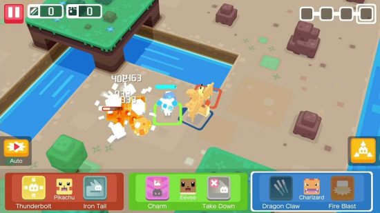 free Pokémon games: a battle taking place in Pokémon Quest