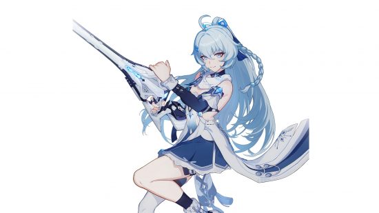 Honkai Impact characters - Shigure Kira holding a large sword against a white background