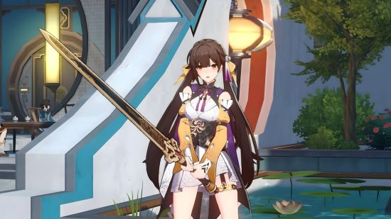 Honkai Star Rail Sushang holding a giant sword on the Xianzhou Luofu