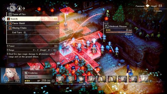 Tactics games: a grid based level shows an army at war with another