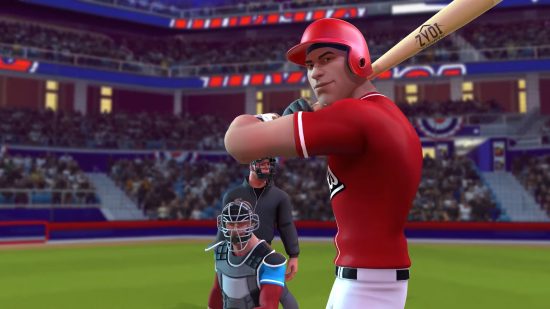 Best baseball games: Ballistic Baseball. Image shows the players on the pitch.