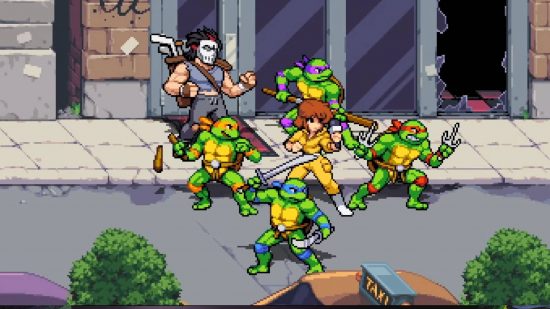 TMNT games: a screenshot shows the Teenage Mutant Ninja Turtles in a video game