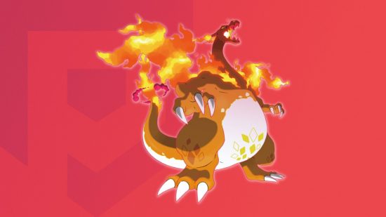 Gigantamax Pokémon Charizard form on a themed SmartRead background