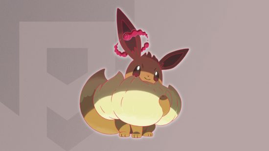 Gigantamax Pokémon Eevee's form on a themed SmartRead background