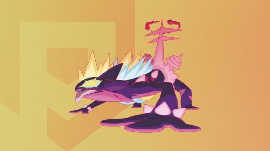 Gigantamax Pokémon Toxtricity's form on a themed SmartRead background