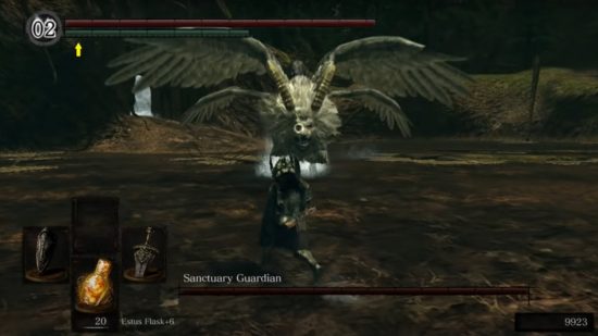 Dark Souls bosses: Sanctuary Guadian charging towards the chosen undead