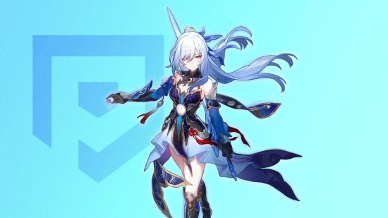 Honkai Star Rail Jingliu's splash art on a blue background