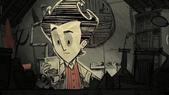 Best iPad games: Don't Starve: Pocket Edition. Image shows a character looking at a jar with something in it. The whole scene