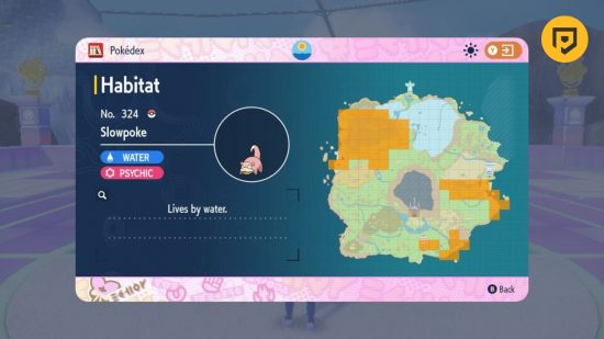 Slowpoke evolution: A screenshot of Slowpoke's habitat in Paldea