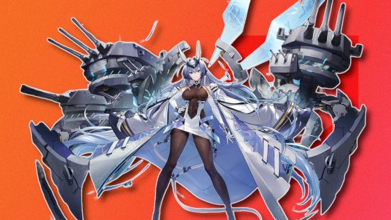 Azur Lane tier list: New Jersey's splash art pasted on a red PT background to match battleships