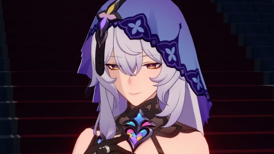 A screenshot of Honkai Star Rail's Black Swan smiling to herself